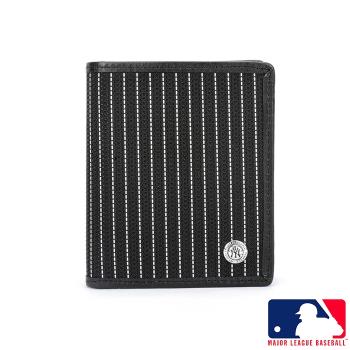【MLB 美國大聯盟 】洋基 條紋直式8卡 皮夾/短夾/錢包-(黑色)