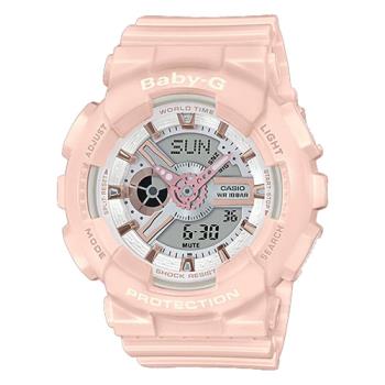【CASIO 卡西歐】BABY-G 酷炫雙顯女錶 橡膠錶帶 粉x玫瑰金 防水100米(BA-110RG-4A)