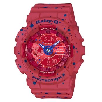 【CASIO 卡西歐】BABY-G 星空雙顯女錶 樹脂錶帶 紅 防水100米 世界時間(BA-110ST-4A)