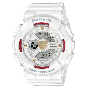 【CASIO 卡西歐】BABY G 雙顯女錶 橡膠錶帶 白色 防水100米(BA-110DDR-7A)