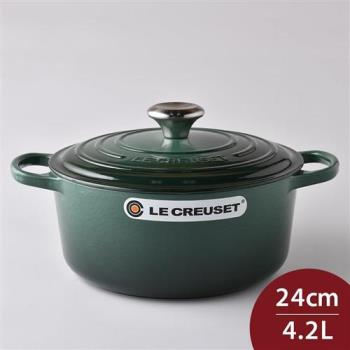 Le Creuset 琺瑯鑄鐵典藏圓鍋 24cm 4.2L 綠光森林 法國製