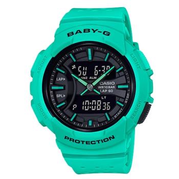 【CASIO 卡西歐】BABY-G 活力運動雙顯錶 樹脂錶帶 薄荷綠 防水100米(BGA-240-3A)