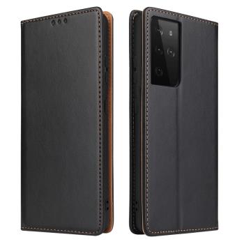 Fierre Shann 真皮紋 Samsung S21 Ultra (6.8吋) 錢包支架款 磁吸側掀 手工PU皮套保護殼