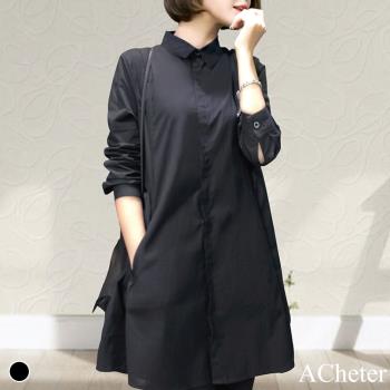 【ACheter】韓版風衣款設計棉麻長版襯衫#108169現貨+預購(3色)