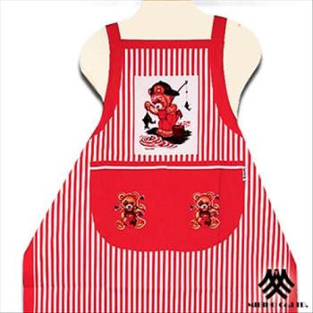 【M.B.H】釣魚熊純棉精緻圍裙(紅)