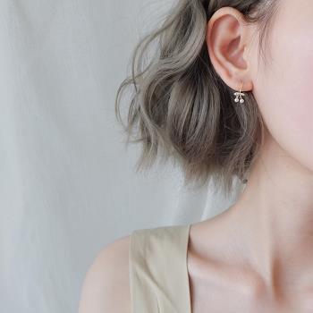 【Emi艾迷】韓系925銀針清新櫻桃鋯石珍珠耳勾耳環