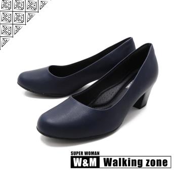 WALKING ZONE SUPER WOMAN系列 圓頭素面中跟淑女鞋上班鞋 女鞋- 藍(另有黑.卡其)