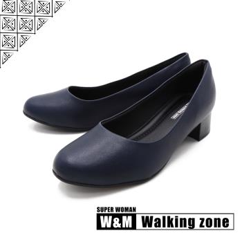 WALKING ZONE SUPER WOMAN系列 圓頭素面低跟上班鞋 女鞋 - 藍(另有黑.卡其)