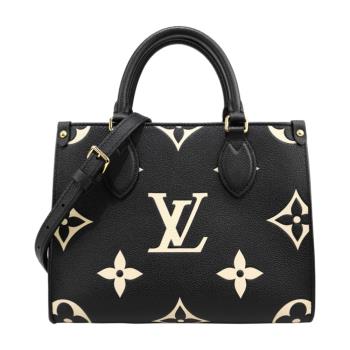Louis Vuitton CABAS ONTHEGO PM 牛皮壓花手提肩背包(黑色/米白色)