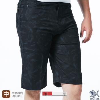 NST Jeans 黑羽毛印花 男黑單寧短褲-中腰 390(9528)