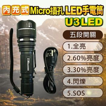 光之圓 內充式Micro插孔 U3 LED手電筒1入 CY-LR6301 凸透鏡調焦