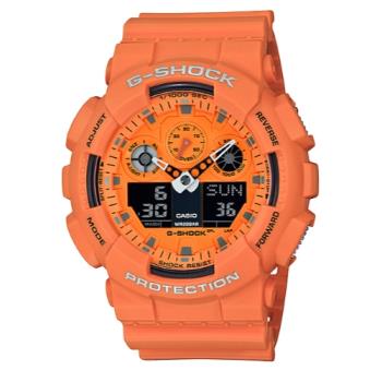 【CASIO 卡西歐】G-SHOCK 搖滾復古電子錶 樹脂錶帶 活力橙 防水200米(GA-100RS-4A)