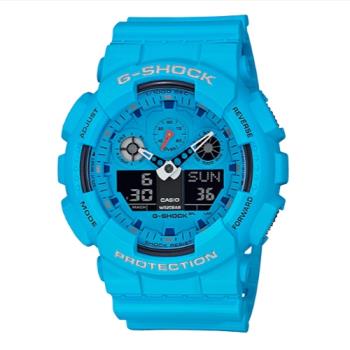 【CASIO 卡西歐】 G-SHOCK 搖滾復古電子錶 樹脂錶帶 碧藍 防水200米(GA-100RS-2A)