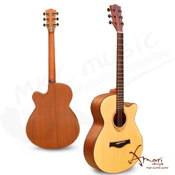Amari 40吋雲杉木面板缺角民謠吉他(408C) 原木色 贈超值配件組