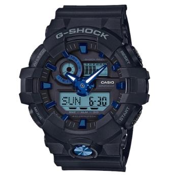 【CASIO 卡西歐】G-SHOCK 潮流雙顯男錶 樹脂錶帶 黑X藍 防水200米 世界時間(GA-710B-1A2)