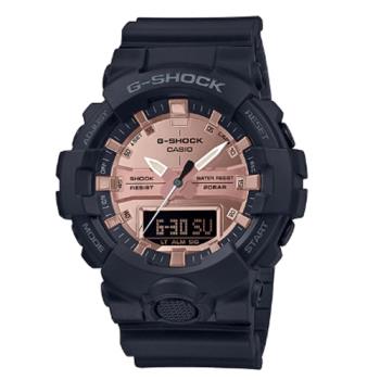 【CASIO 卡西歐】G-SHOCK 潮流雙顯男錶 橡膠錶帶 黑X玫瑰金 防水200米(GA-800MMC-1A)