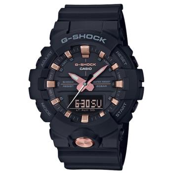 【CASIO 卡西歐】G-SHOCK 街頭潮流雙顯男錶 數脂錶帶 黑X玫瑰金錶面 防水200米 世界時間(GA-810B-1A4)