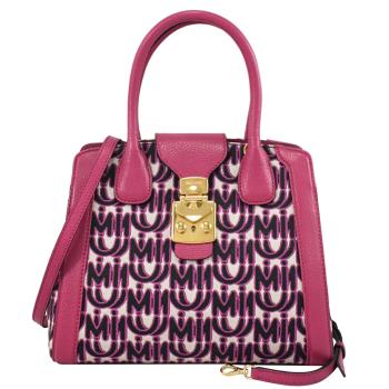 MIU MIU 5BA125 品牌刺繡LOGO帆布拼接兩用包.粉紫