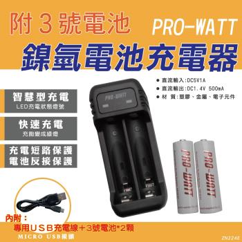【PRO-WATT華志】ZN224E-10智慧快速 鎳氫電池 充電組(附3號充電電池2入)