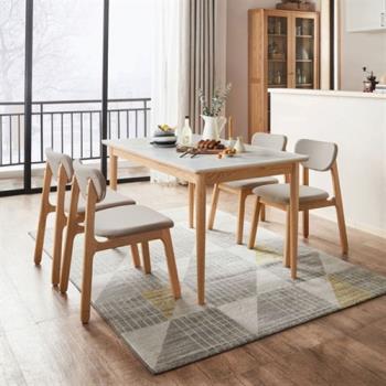【hoi! 好好生活】林氏木業北歐自然白橡木岩板1.4M餐桌 BH2R+餐椅LS175 (一桌四椅)