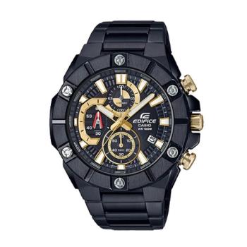 【CASIO 卡西歐】EDIFICE 奢華金鑽型男三眼錶 不銹鋼錶帶 黑金 防水100米 日期顯示(EFR-569DC-1A)