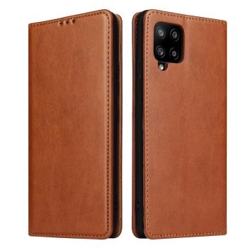Fierre Shann 真皮紋 Samsung Galaxy A42 5G (6.6吋) 錢包支架款 磁吸側掀 手工PU皮套保護殼