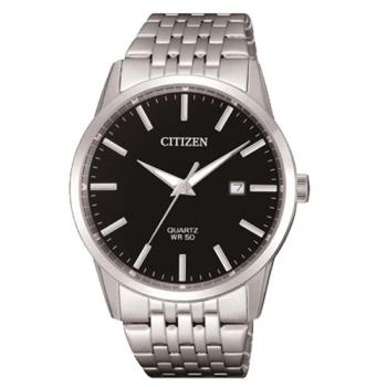 【CITIZEN 星辰】石英指針男錶 不鏽鋼錶帶 黑色錶面 日常生活防水 強化玻璃鏡面(BI5000-87E)