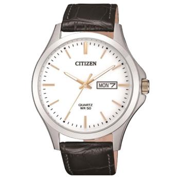 【CITIZEN 星辰】石英指針男 皮革錶帶 白面 防水50米 強化玻璃鏡面(BF2009-11A)