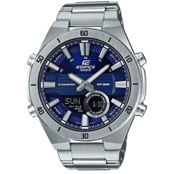 【CASIO 卡西歐】EF 雙顯男錶 不鏽鋼錶帶 藍色錶面 防水100米 十年電力(ERA-110D-2A)