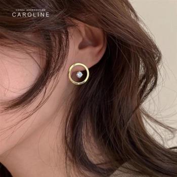 《Caroline》韓國熱賣極簡鋯鑽圓圈造型時尚 高雅大方設計 耳環72801
