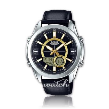 【CASIO 卡西歐】黑色錶面LED背光照明 秒錶_皮革錶帶男錶(AMW-810L-1A)