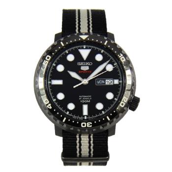 【SEIKO 精工】日製機械男錶 帆布錶帶 曜石黑 防水100米(SRPC67J1)
