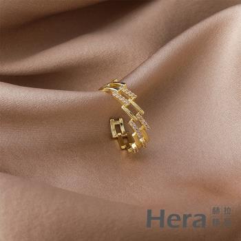 Hera 赫拉 韓國設計感微鑲鋯石方形交錯指環/戒指