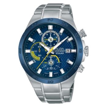 【ALBA】送禮首選 三眼計時男錶 不鏽鋼錶帶 藍+黃 防水100米 分段時間 日期顯示(AM3297X1)