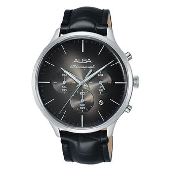 【ALBA】送禮首選 三眼計時男錶 皮革錶帶 黑 防水100米  日期顯示 分段時間(AT3B43X1)