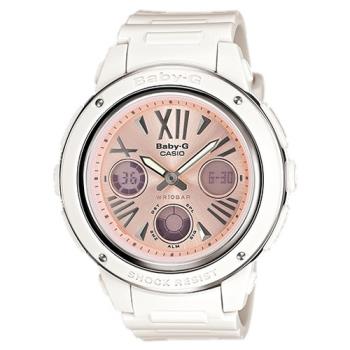 【CASIO 卡西歐 Baby-G 系列】氣質雙顯女錶 橡膠錶帶 白x玫瑰金 防水100米(BGA-152-7B2)