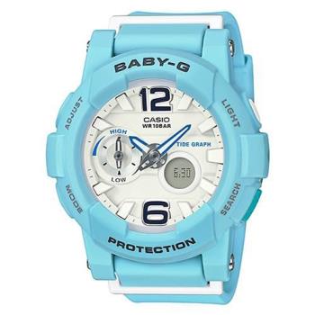 【CASIO卡西歐】BABY-G 粉嫩春天氣息 雙顯女錶 橡膠錶帶 天空藍 防水100米(BGA-180BE-2B)
