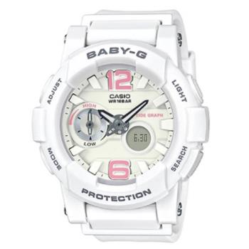 【CASIO卡西歐】BABY-G 粉嫩春天氣息 雙顯女錶 橡膠錶帶 白 防水100米(BGA-180BE-7B)