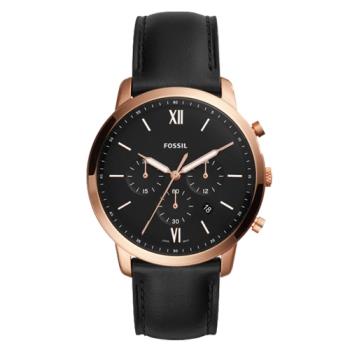 【FOSSIL】時尚三眼男錶 皮革錶帶 黑色錶面 防水50米 計時功能(FS5381)