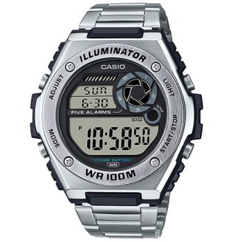 【CASIO 卡西歐】日系-運動數字電子錶 不銹鋼錶帶 防水100米(MWD-100HD-1A)