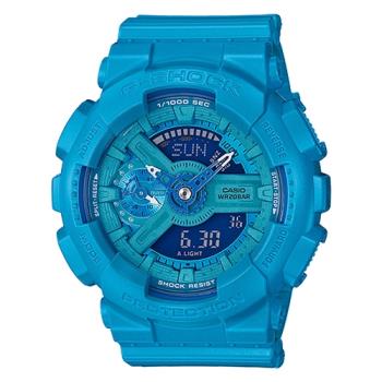 【CASIO 卡西歐】 G-SHOCK 炫亮繽紛雙顯中性錶 橡膠錶帶 亮水藍 防水200米(GMA-S110VC-2ADR)