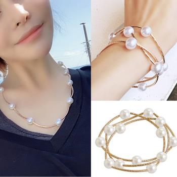【I.Dear Jewelry】網紅氣質款時尚珍珠串多層次兩用途項鍊手鍊-現貨