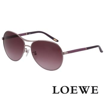 【LOEWE 羅威】精緻皮革鏡腳設計款太陽眼鏡(紫/銀 SLW380-08Y9)