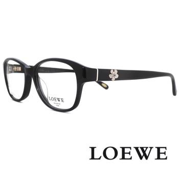 【LOEWE 羅威】巴塞隆納側邊小花微方框光學眼鏡(經典黑 VLW796-0700)