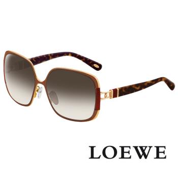 【LOEWE 羅威】西班牙皇室品牌羅威金屬皮革太陽眼鏡(深琥珀金 SLW405-0R26)