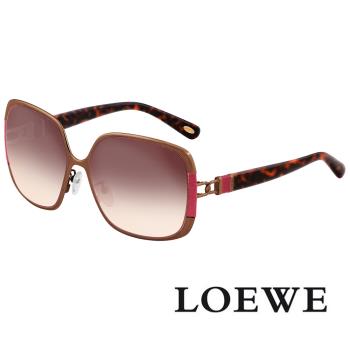 【LOEWE 羅威】西班牙皇室品牌羅威金屬皮革太陽眼鏡(琥珀/桃粉 SLW405-8F4X)