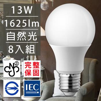 歐洲百年品牌台灣CNS認證LED廣角燈泡E27/13W/1625流明/自然光8入