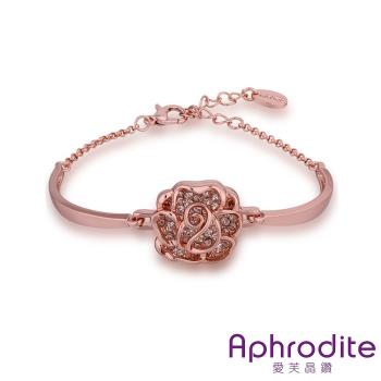 【Aphrodite 愛芙晶鑽】滿鑽玫瑰花飾造型鑲鑽手鍊(玫瑰金色)