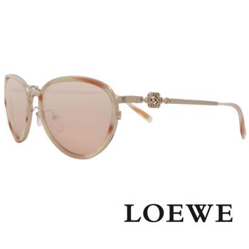 【LOEWE 羅威】西班牙奢華訂製款-氣質細框型太陽眼鏡(白/銀 SLW428-594X)