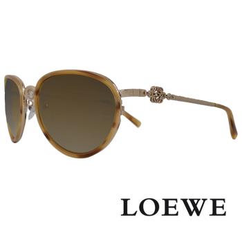 【LOEWE 羅威】西班牙奢華訂製款-氣質細框型太陽眼鏡(琥珀/金 SLW428-594K)